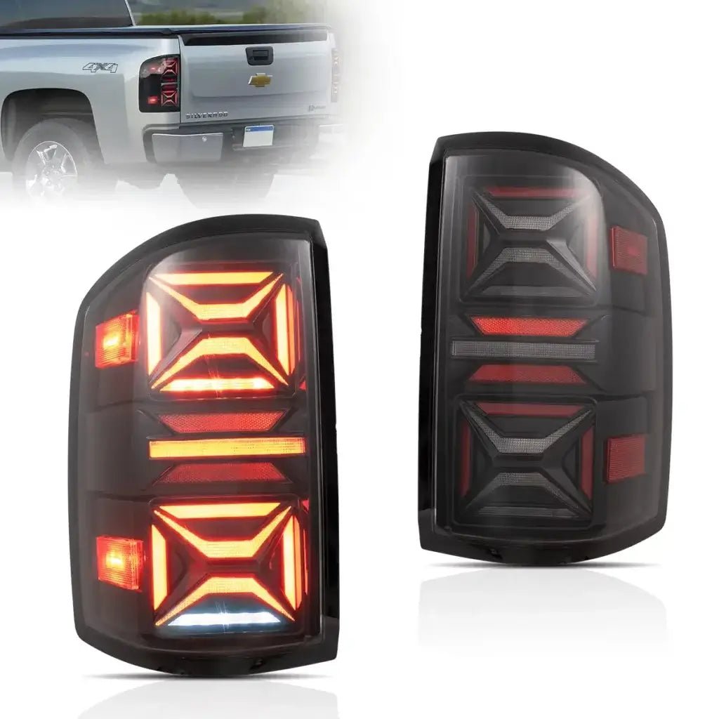 LED Tail Light Assembly With Red Turn Signal Clear For 2007-2013 Silverado 1500 2500HD 3500HD & 2007-2010 GMC Sierra 1500 2500HD 3500HD Dually