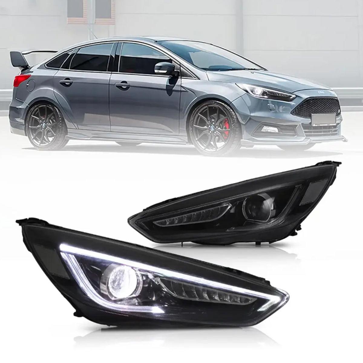 LED Headlight Assembly Dual Beam Projector Black For 2015-2018 Focus 3th Gen Mark III Facelift