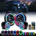 Xprite 7" RGB LED Halo Headlights & RGB Fog Lights Kit 07-18 Wran