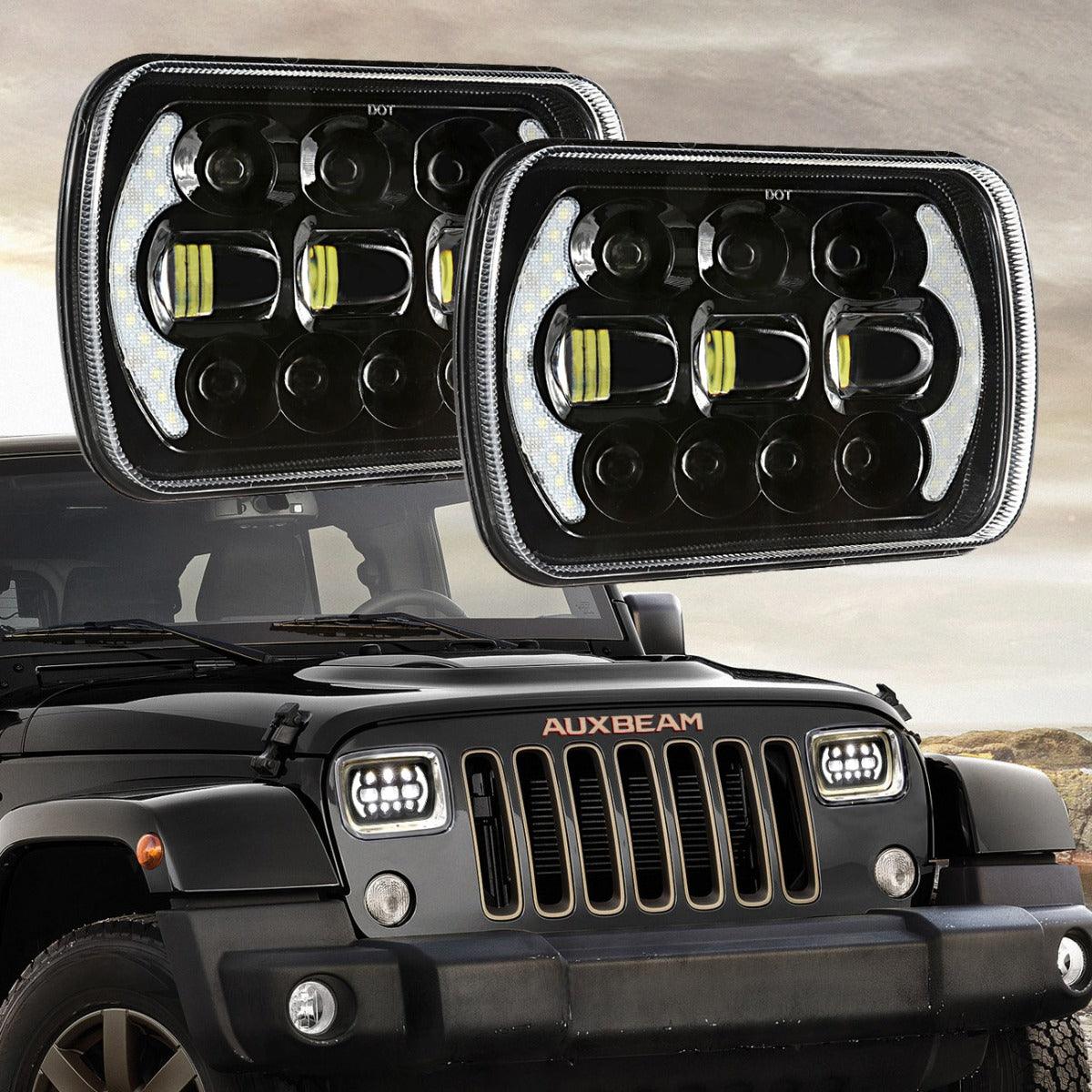 (2pcs/set) 130W 7x6 LED Headlight with DRL for Wrangler YJ XJ MJ/ Ford/ Savana/ Trucks (Black/Chrome)