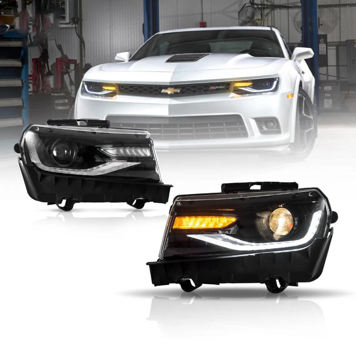 LED Headlight Assembly Dual Beam Projector Black For 2014-2015 Camaro