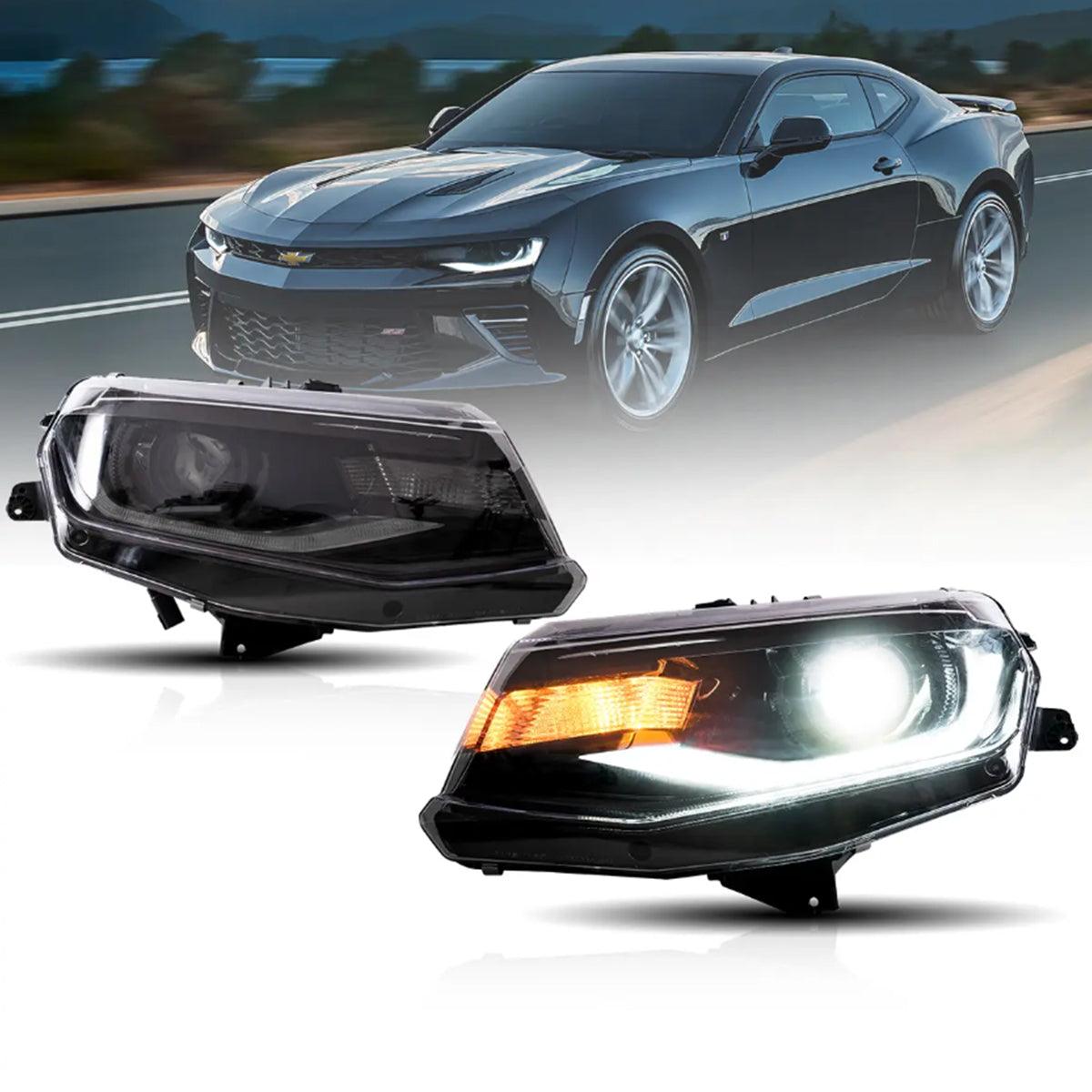 LED Headlight Assembly Dual Beam Projector Black For 2016-2022 Camaro 6th Gen