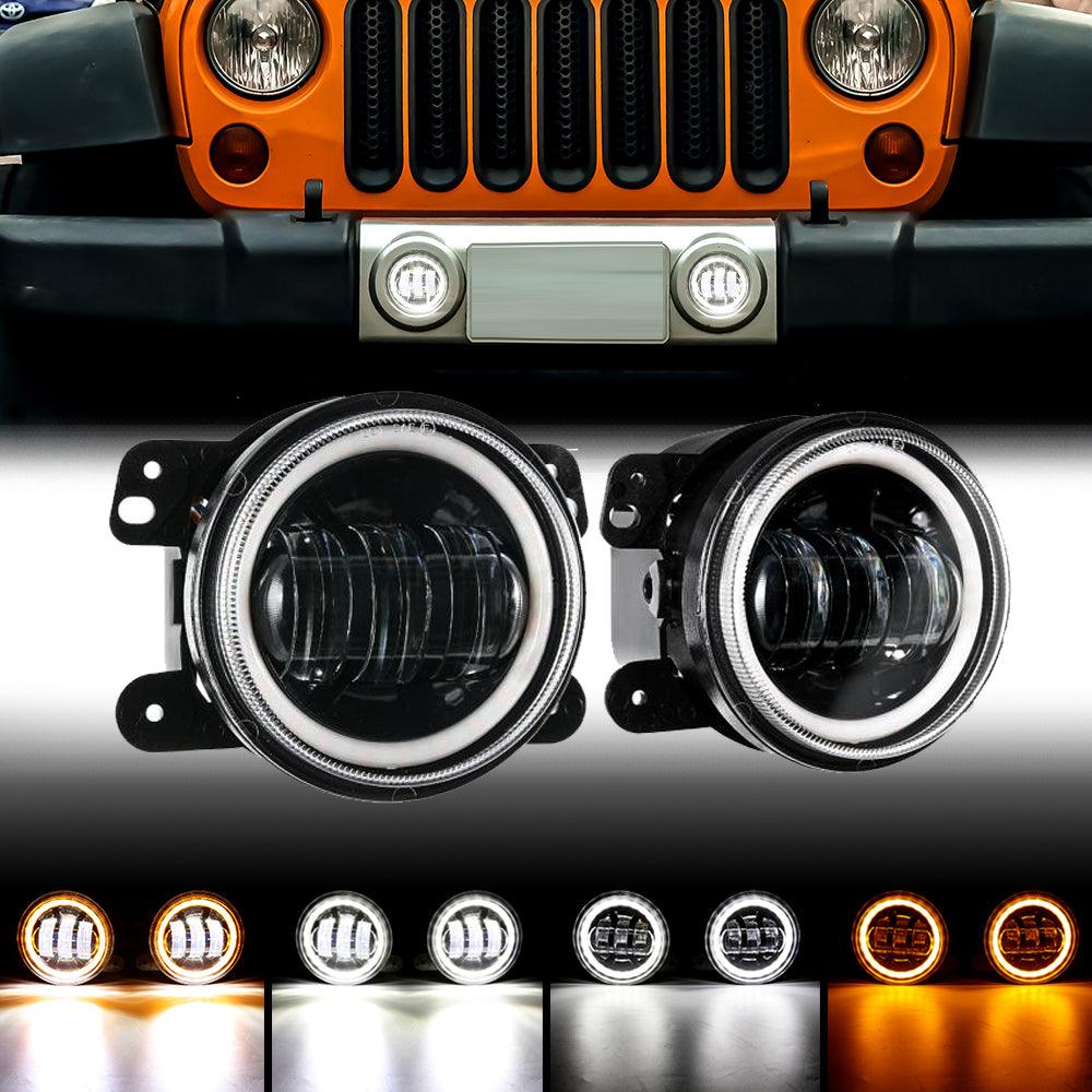 (2pcs/set) 4 Inch LED Fog Lights with DRL & Amber Turn Signal For Wrangler JK 2007-2017 Front Bumper Lamp