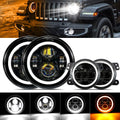 7'' LED Halo Headlights & 4'' 30W LED Fog Lights With White DRL with Amber Turn Signal For Wrangler2007-2018 JK