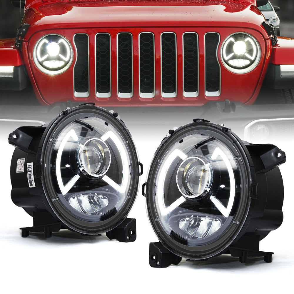xprite 9" DRL LED Headlights Wrangler JL, Gladiator JT | Dark Bat