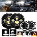 7'' LED Headlight Replacement And 4'' 30W LED Fog Lights with White DRL+Amber Turn Signal For Wrangler2007-2018 JK