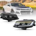 LED Headlight Assembly Dual Beam Projector Black Welcome/Breath & Back and Forth Function For 2016-2018 Camaro & 2019-2024 Camaro ZL1