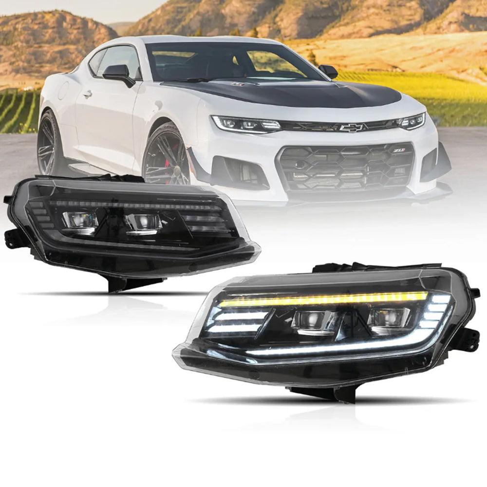 LED Headlight Assembly Dual Beam Projector Black Welcome/Breath & Back and Forth Function For 2016-2018 Camaro & 2019-2024 Camaro ZL1