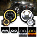 9'' LED Halo Headlights & 4'' 30W LED Fog Lights with White DRL+Amber Turn Signal For Wrangler JL 2018-2020