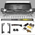 52" 5D-PRO LED Light Bar & 3"LED PODS & 2 IN 1 Design Windshield Mounting Brackets For Wrangler JK 2007~2017
