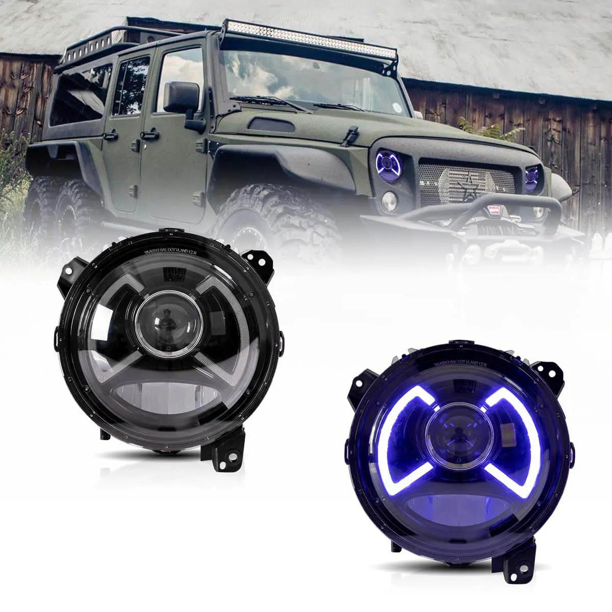 Full LED Dual Beam Projector Headlight Assembly With Blue Breath Light Black For 2018-Present Wrangle 4th Gen (JL) & 2019-Present Gladiator (JT)