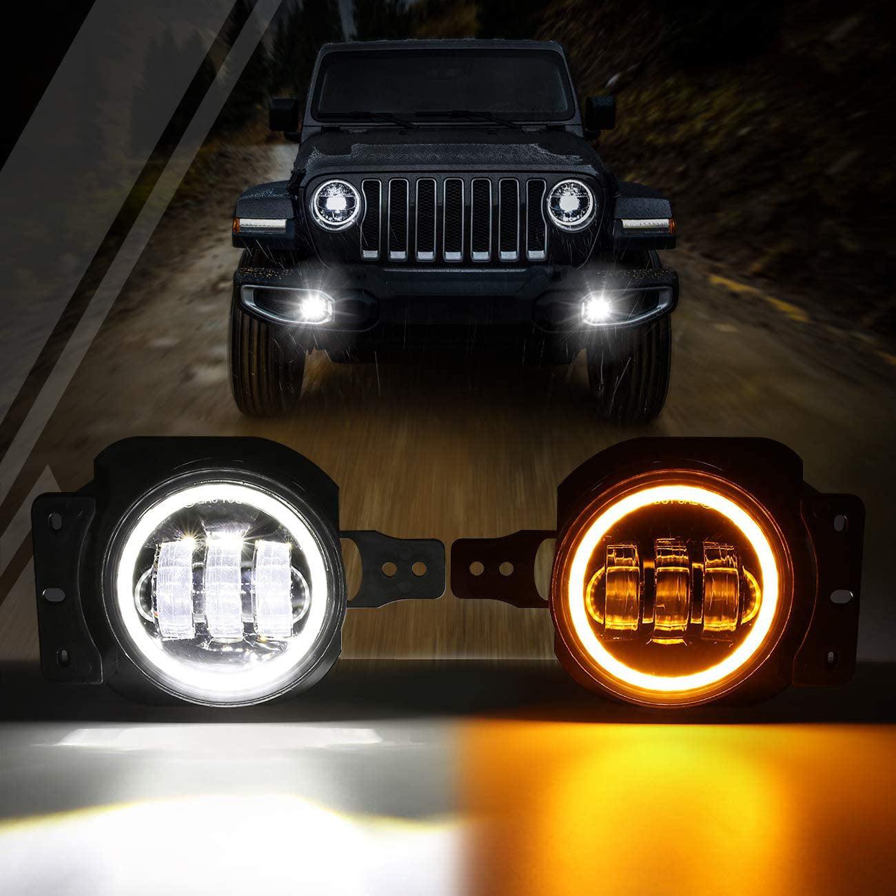 (2pcs/set) 4 Inch 30W Round LED Fog Lights With DRL&Amber Turn Signal for Wrangler JL JLU 2018 2019 2020