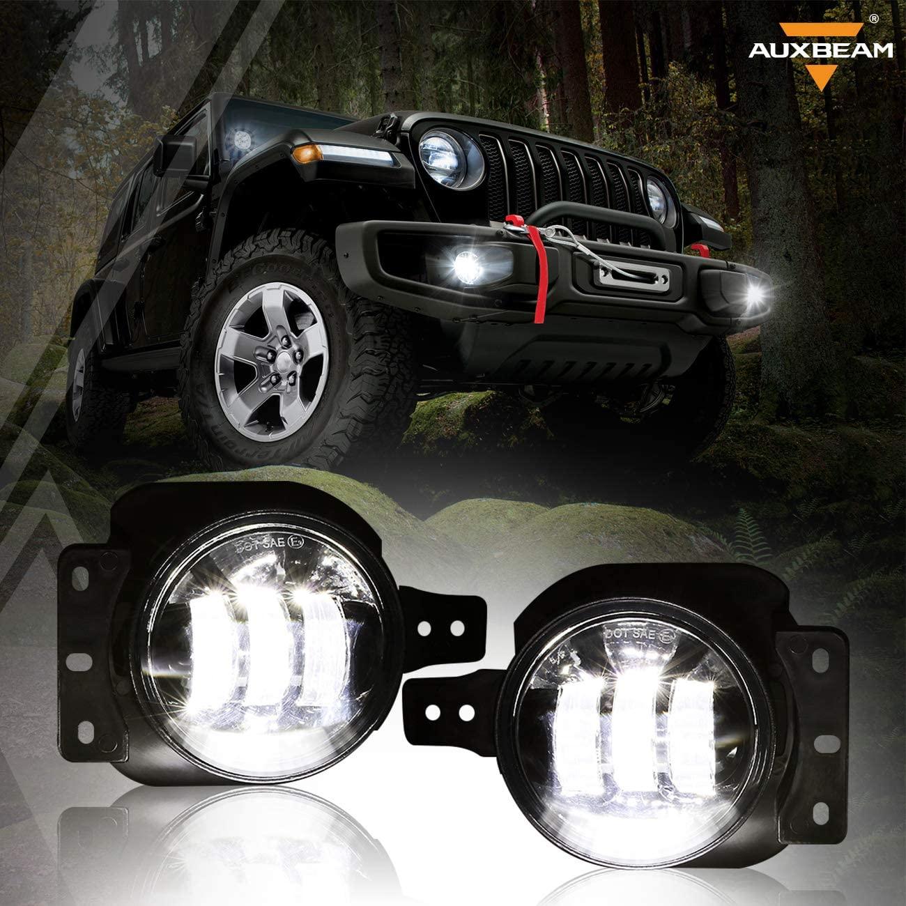 (2pcs/set) 4 Inch Round LED Fog Lamps with 2 Brackets for 2018 2019 2020 Wrangler JL JLU Gladiator JT