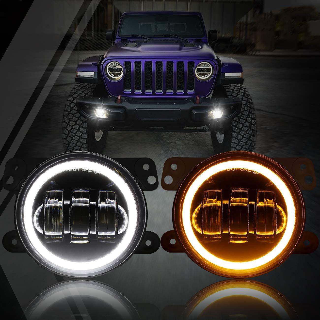 4 Inch 30w LED Fog Lights With White DRL+Amber Turn Signal For Wrangler 07-18 JK TJ LJ Front Bumper Lamp