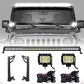 52" Straight LED Light Bar & 4" LED PODS & 2 IN 1 Design Windshield Mounting Brackets For Wrangler JK 2007~2017