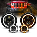 7 Inch LED Headlights + 4 Inch LED Fog Lights Set with Halo DRL Turn Signal High Low Beam for Wrangler JK JKU TJ LJ Rubicon Sahara Unlimited 1997-2018