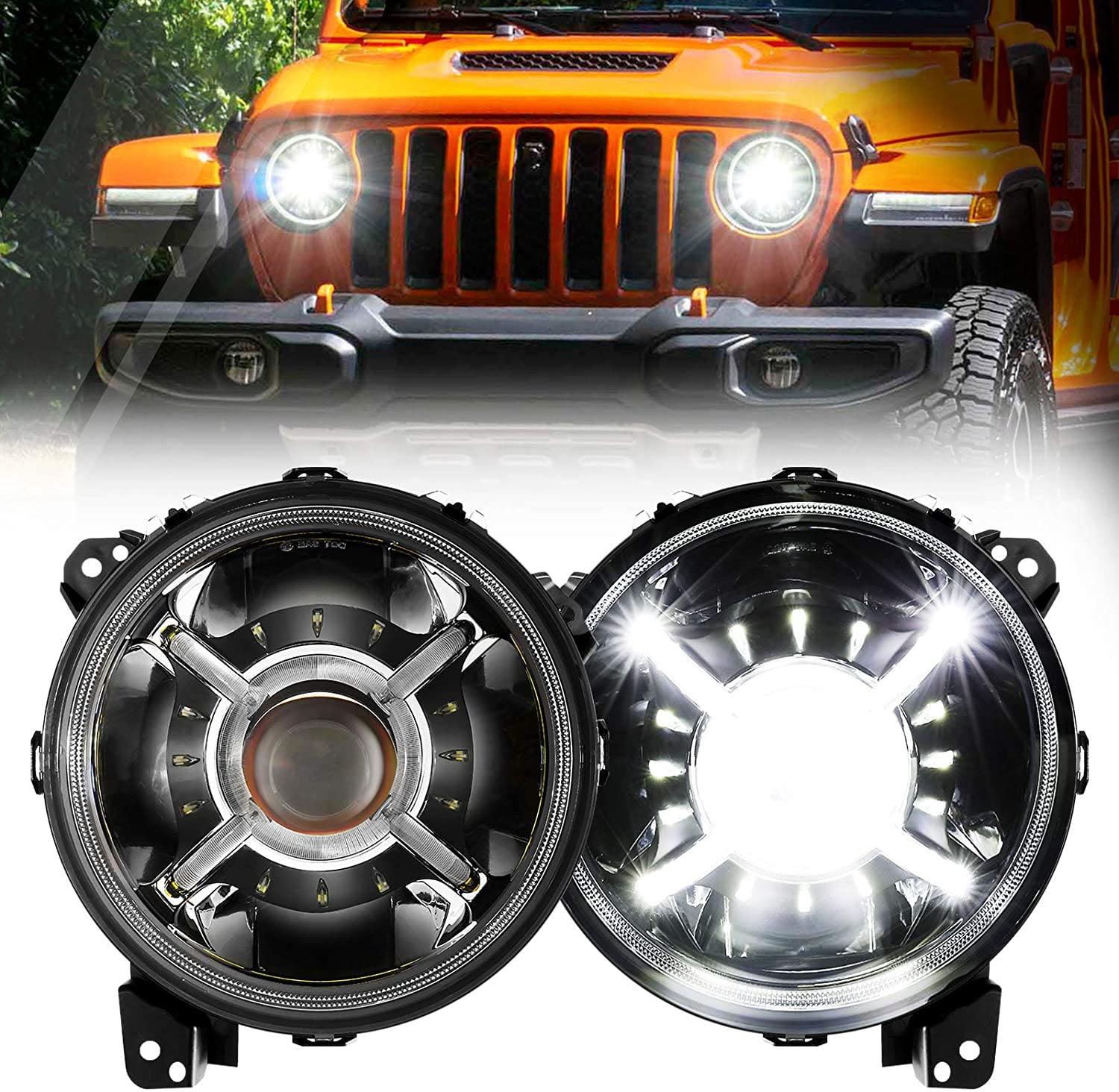 (2pcs/set) 9'' Round 100W LED light with Hi-Lo Beam & DRL for 2018-2022 Wrangler JL, 2019-2022 Gladiator JT
