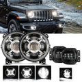 9'' Round 100W LED Headlights with DRL & 4'' 30W LED Fog Lights for 2018-2022 Wrangler JL, 2019-2022 Gladiator JT