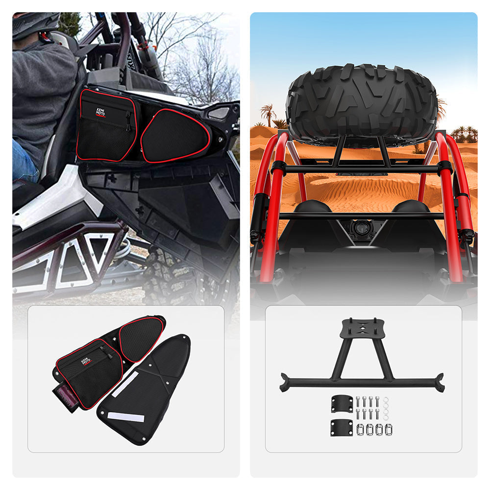Kemimoto Front Side Door Bags and Spare Tire Carrier Mount Polaris RZR