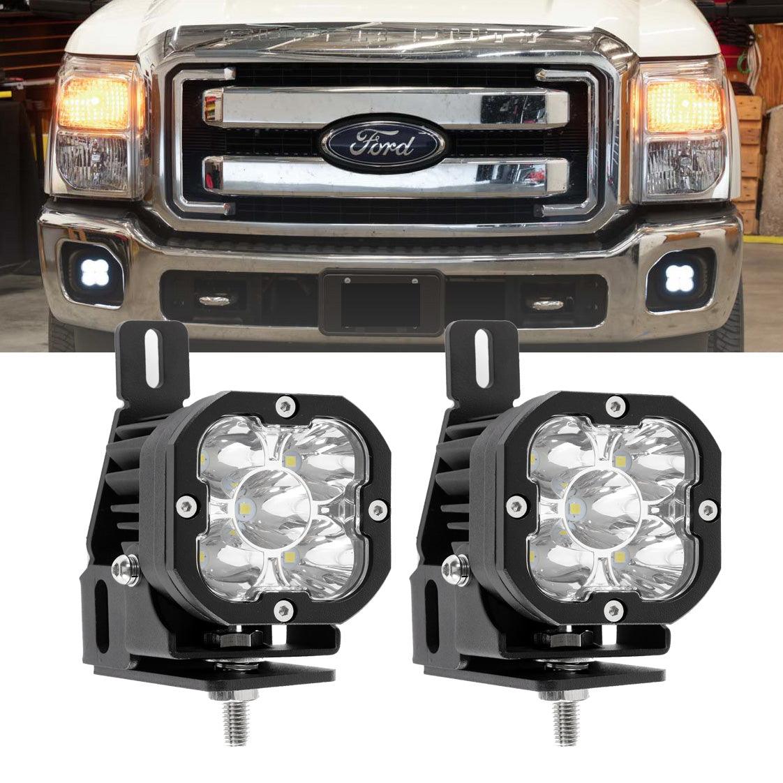3 Inch LED Pods Lights with Additional Amber Covers & Front Bumper Fog Lamp Mounting Bracket for 1999-2016 F250 F350 F450