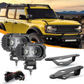 4 Inch 30W Corrugated Lens Flood Beam LED Pods Lights with Dual A-Pillar Mounting Bracket For Bronco 2/4 Door 2021 2022
