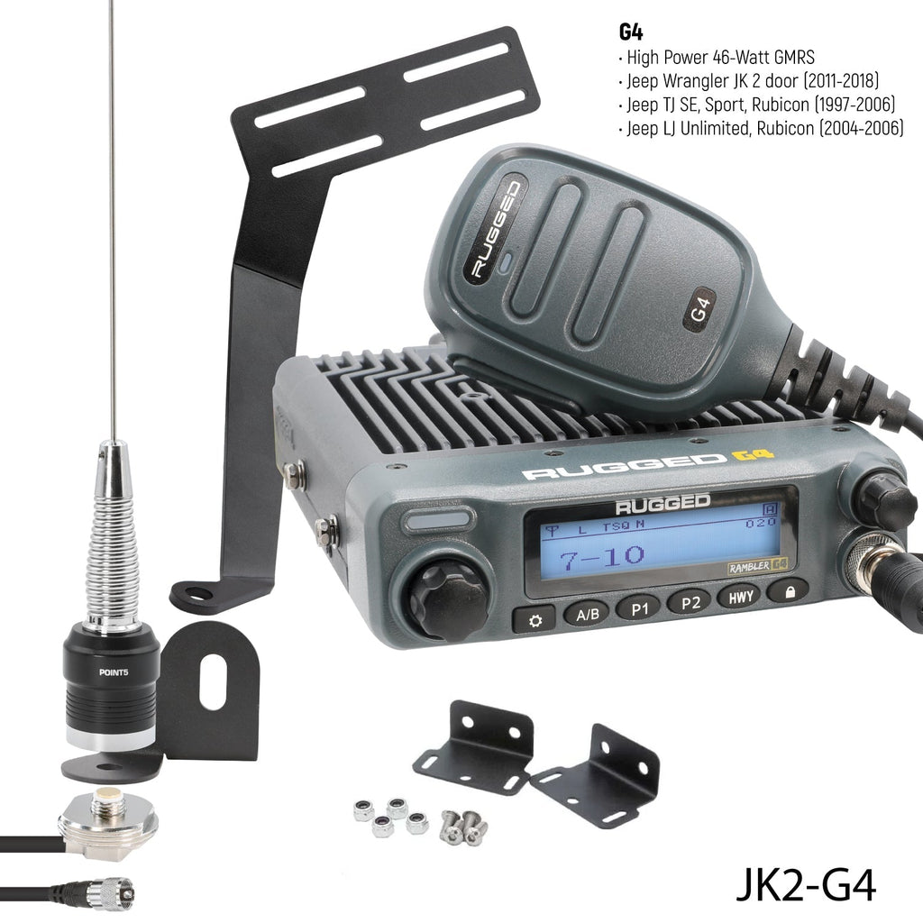 GMRS Mobile Radio Kit for Jeep Wrangler TJ LJ and JK - JK 2-Door (11-18) and TJ (97-06) and LJ (04-06) / G1 Waterproof