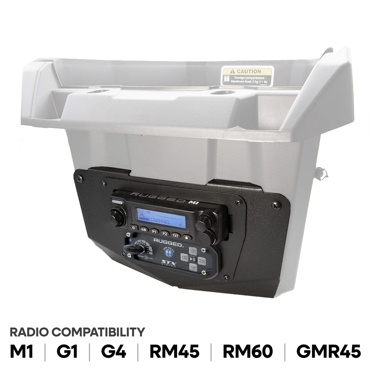 Commander and Maverick - Glove Box Multi-Mount Kit for Rugged UTV Radios and Intercoms - Rugged M1/G1/G4/RM45/RM60/GMR45 with Switch Holes