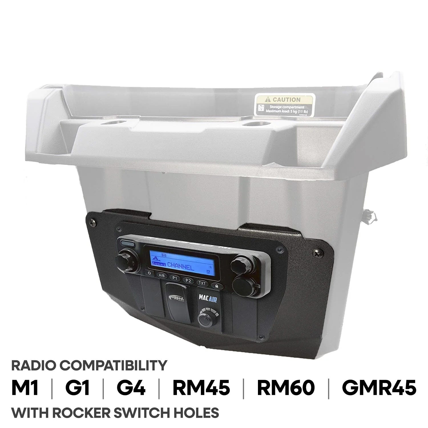 Commander and Maverick - Glove Box Multi-Mount Kit for Rugged UTV Radios and Intercoms - Rugged M1/G1/G4/RM45/RM60/GMR45 with Switch Holes