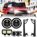 7" LED Halo Headlights + 4" Inch LED Fog Lights with DRL + 5D-PRO 52" Straight LED Light Bar + Windshield Mounting Brackets + 18W Spot Beam Pod Lights Set for for Wrangler JK
