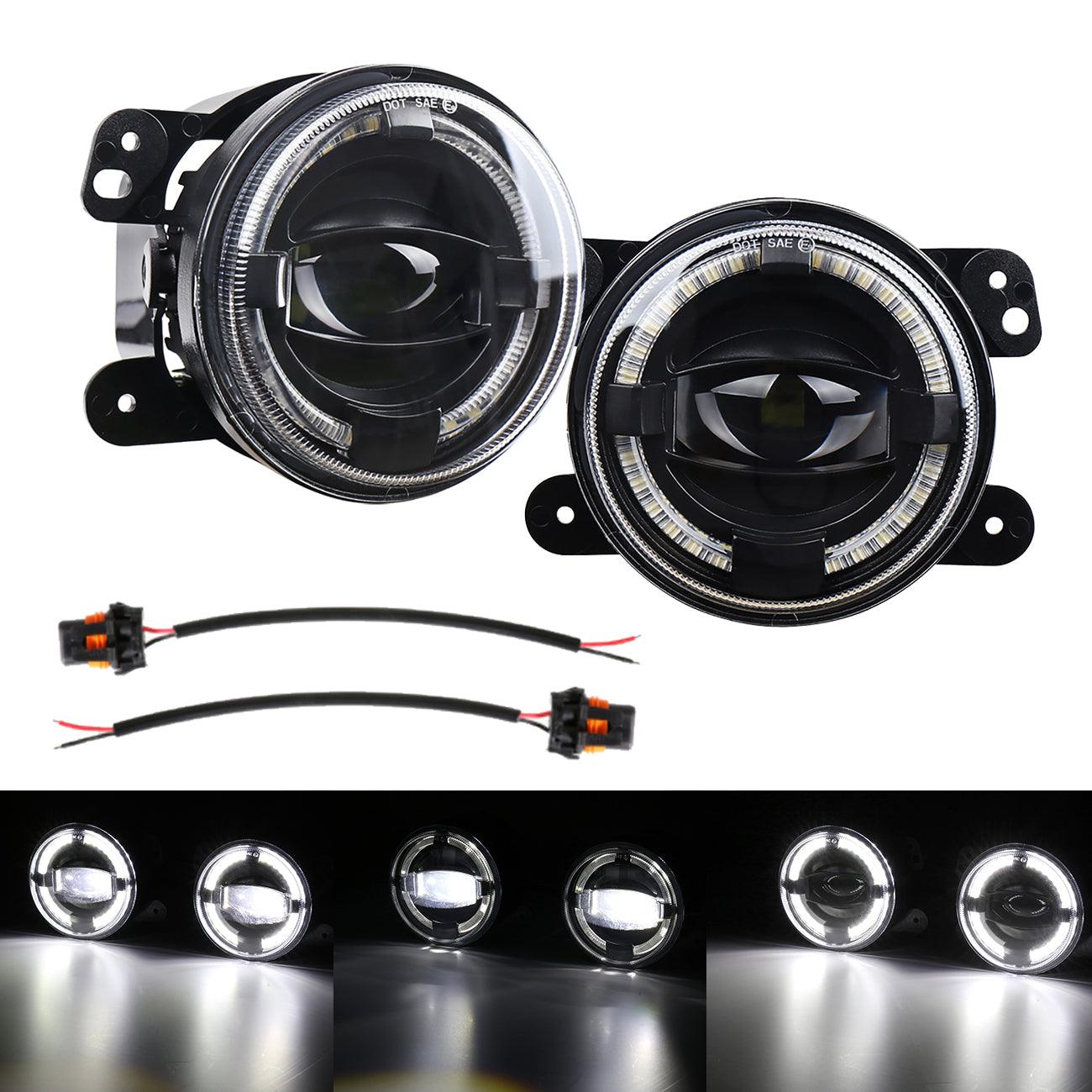 (2pcs/set) 4" 60W LED Fog Lights with White Halo Ring DRL for Wrangler JK/ Grand Cherokee/ Dodge