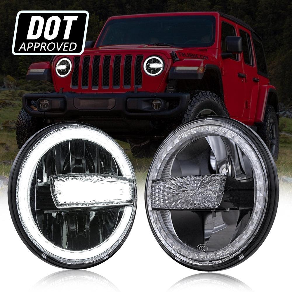 (2pcs/set) 7 Inch 90W DOT Approved LED Headlights with Halo Ring DRL & High Low Beam for Wrangler JK TJ LJ CJ