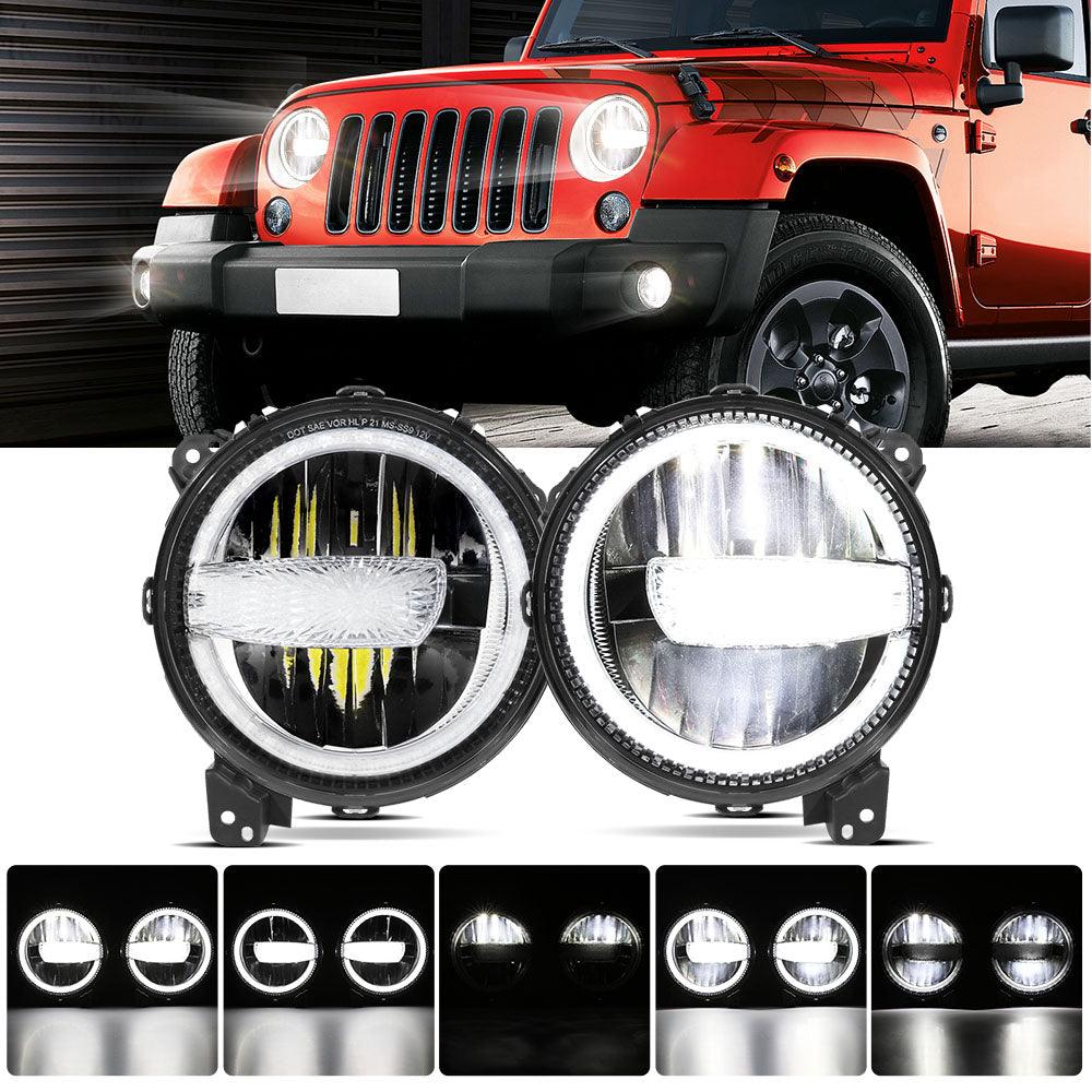 (2pcs/set) 9 Inch 120W DOT Approved LED Headlights with Halo Ring DRL & High Low Beam for 2018-2021 JL JLU Gladiator JT
