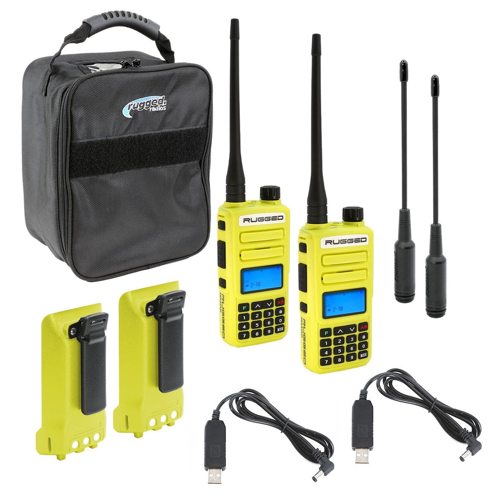 Adventure Pack - Rugged GMR2 PLUS - GMRS and FRS Two Way Handheld Radios with Accessories - Safety Yellow