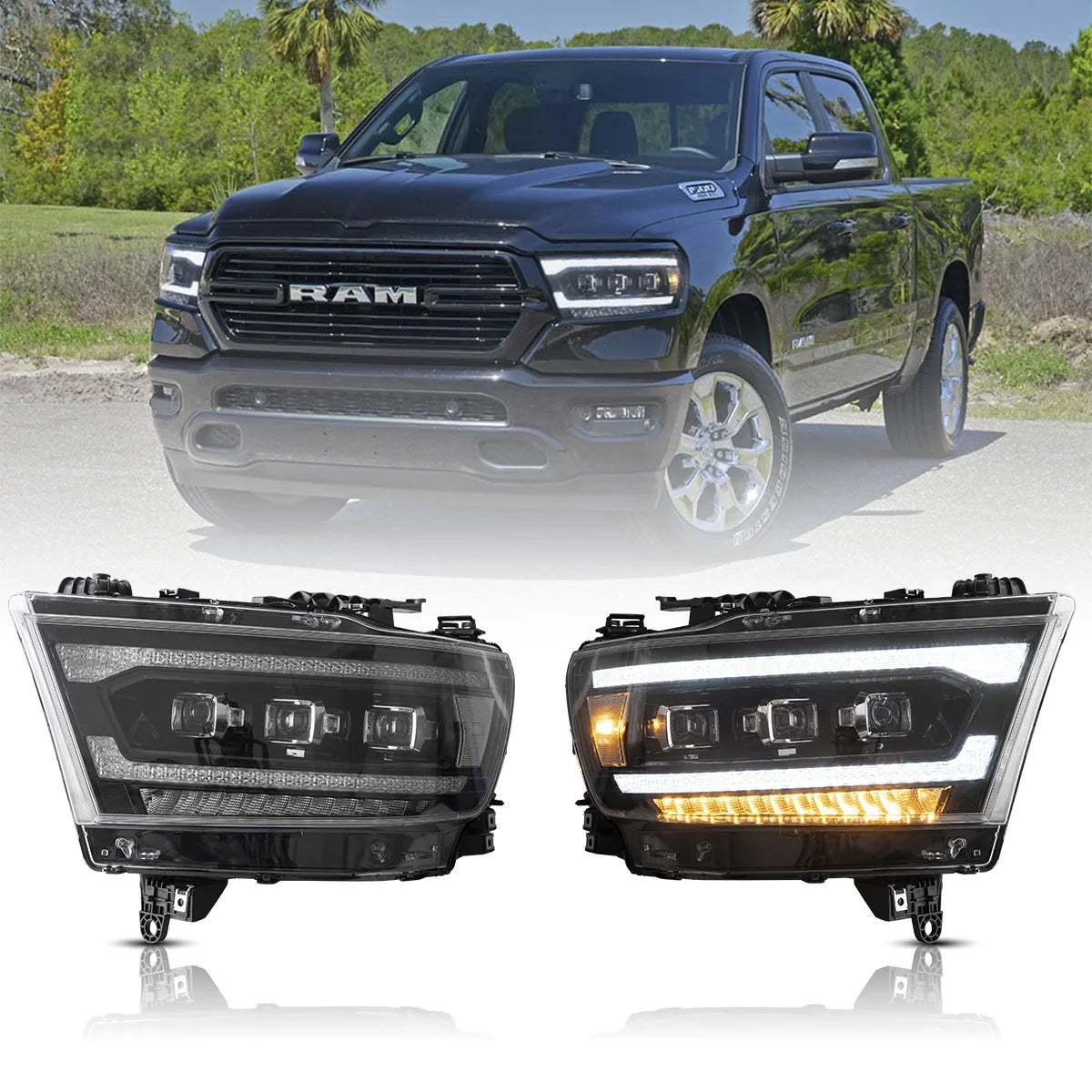 LED Matrix Projector Headlights Black For 2019-2024 1500 5th Gen (DT)
