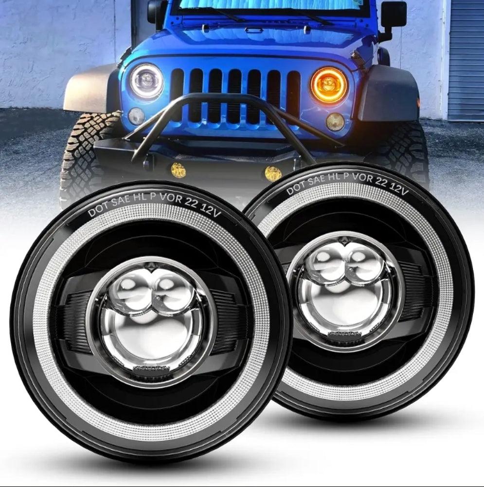 7 Inch LED Headlights Halo Amber Turn Signal Lights with DRL High/Low Beam Fit for Wrangler JK JKU TJ LJ Ford GMC