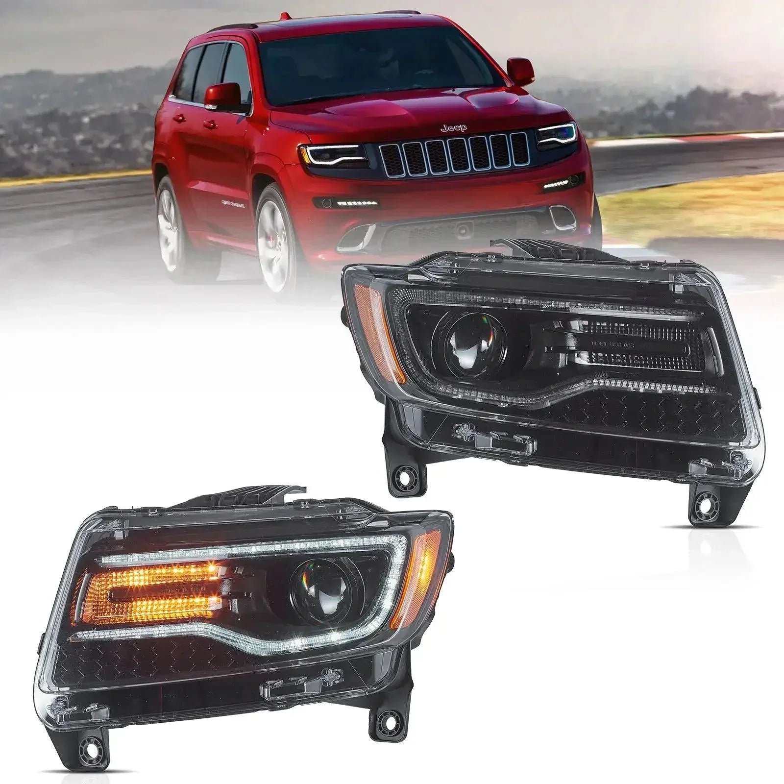 LED Headlight Assembly Full LED With Startup Animation/Blue DRL For 2011-2013 Grand Cherokee (WK2)