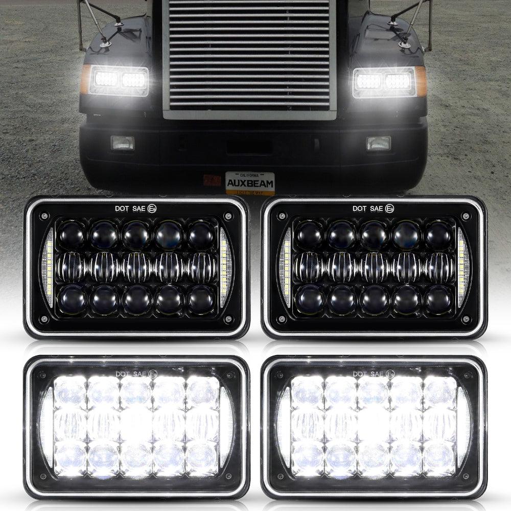 4x6 LED Headlights Rectangular Headlamps Hi/Lo Sealed Beam with DRL DOT Approved Replacement H4651 H4652 H4656 H4666 H6545 Compatible with Peterbil Kenworth Freightliner Trucks
