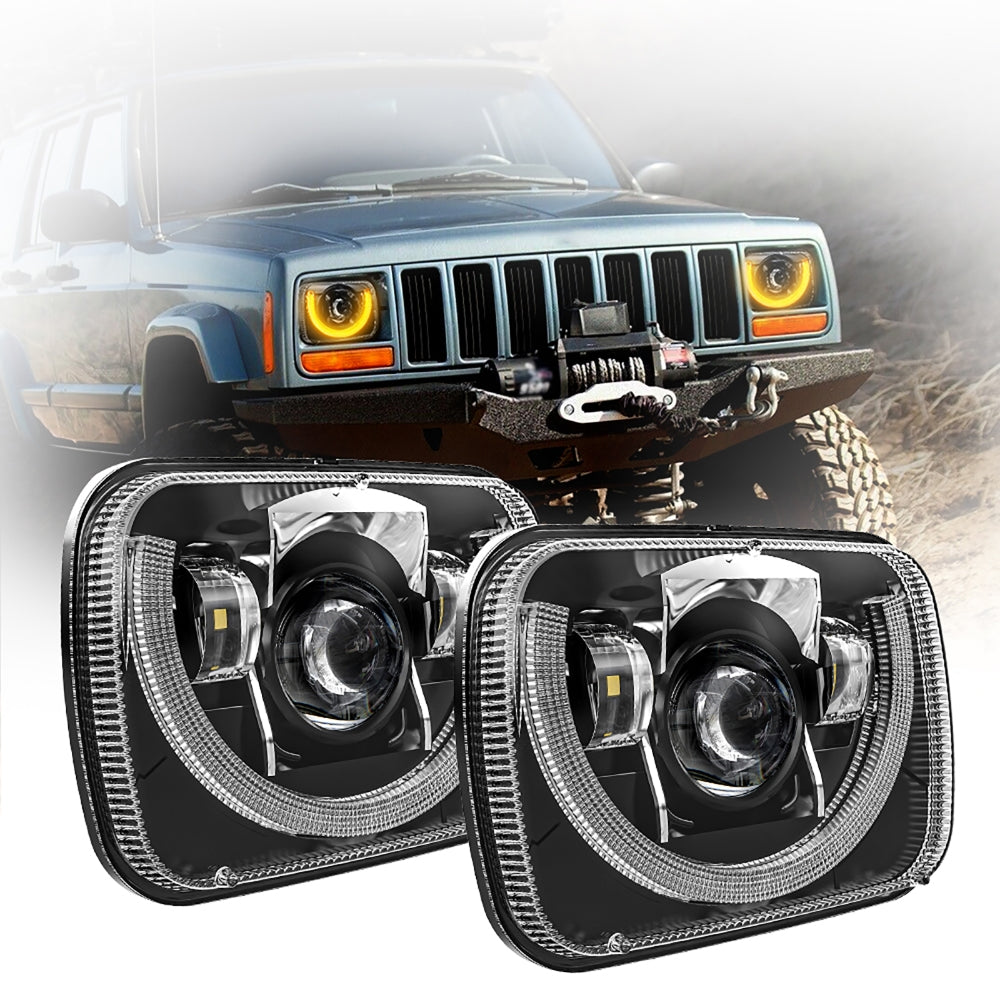 7x6 Inch Sealed Beam LED Headlights with Hi-Lo Beam & Amber Turn Signal White DRL for Cherokee XJ/Wrangler YJ/Comanche MJ