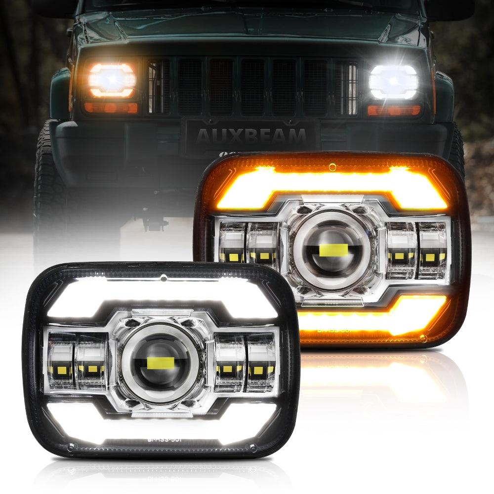 Starlight Flow Series 7x6 Inch Sealed Beam LED Headlights with Hi-Lo Beam & Amber Turn Signal White DRL for , Trucks, GMC, Chevrolet