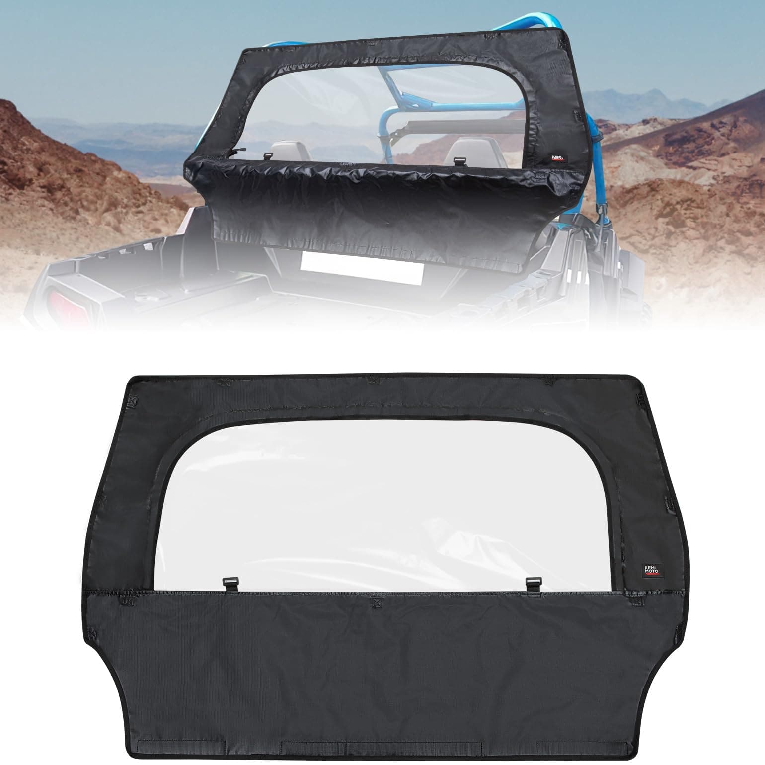 Kemimoto UTV Rear Windshield with Zipper Polaris RZR 570, RZR Trail 57
