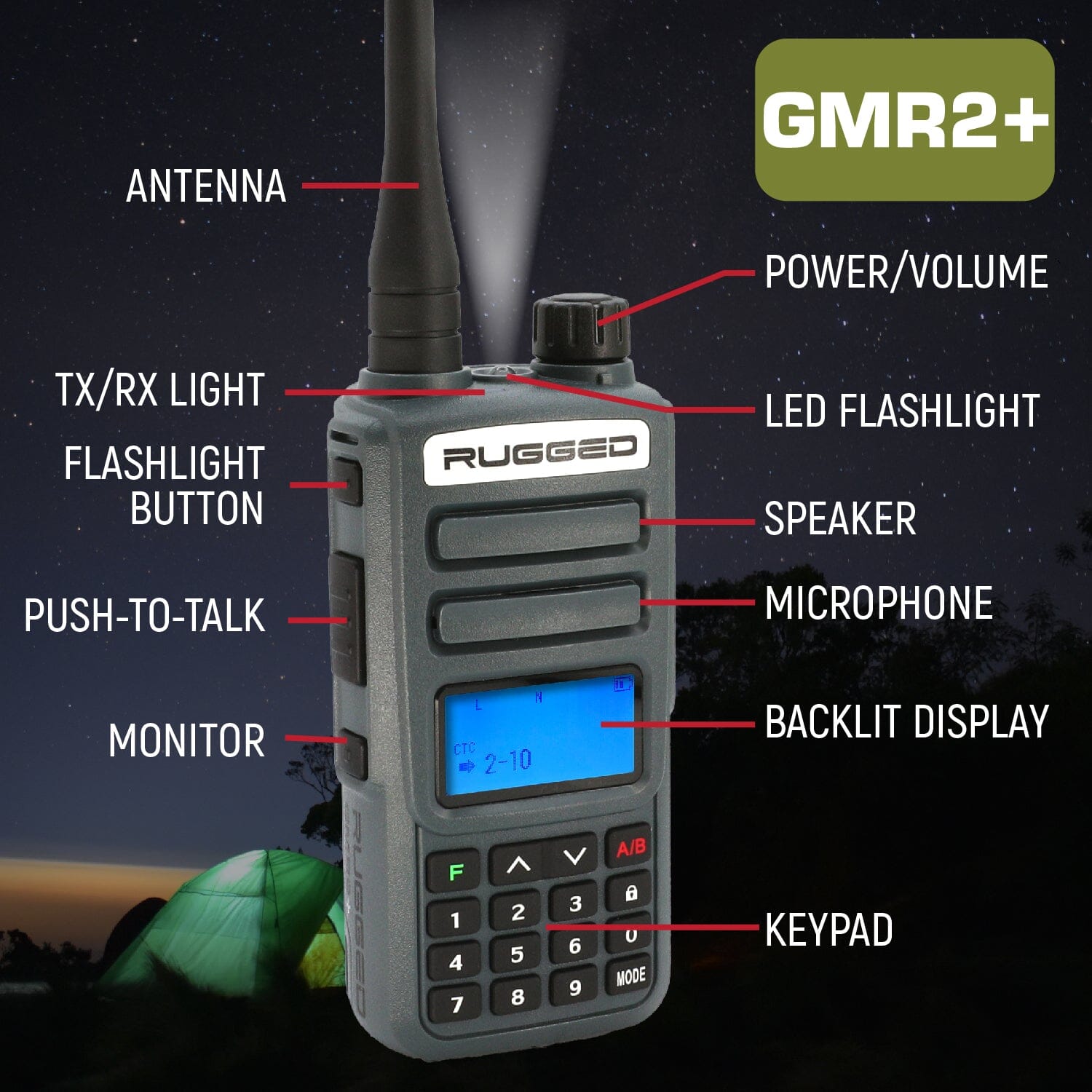 Rugged GMR2 PLUS - GMRS and FRS Two Way Handheld Radio with Hand Mic