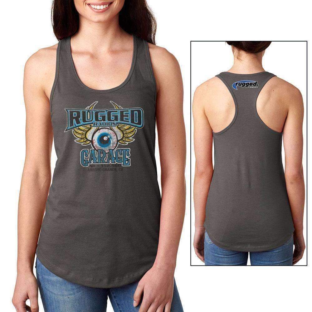 Rugged Radios GARAGE Ladies Racerback Tank Top - Grey - Extra Large